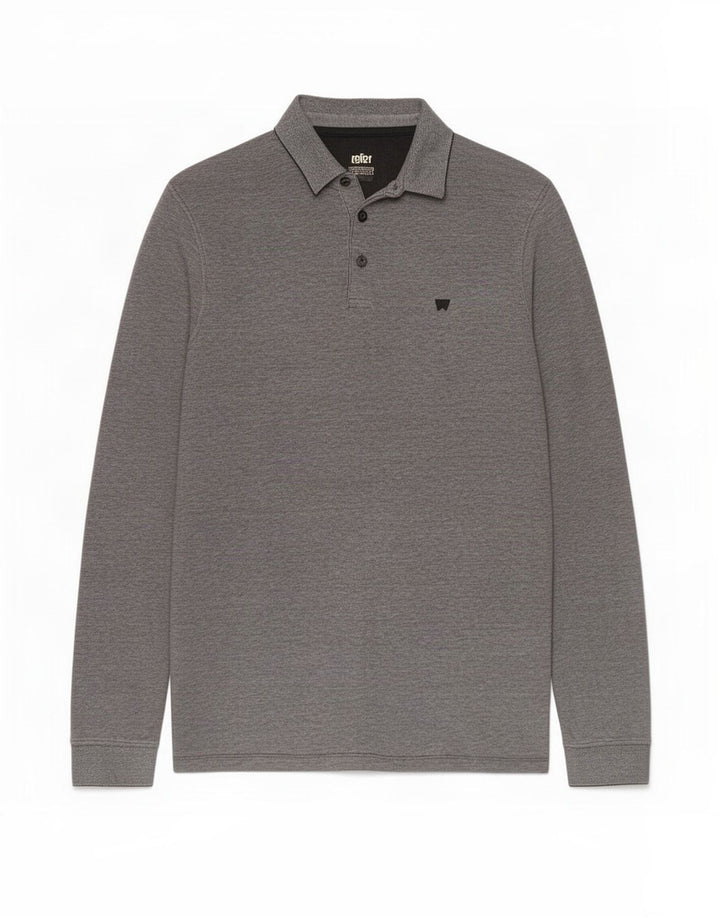 Wrangler Mens Long Sleeve Polo Shirt Medium Grey Cotton