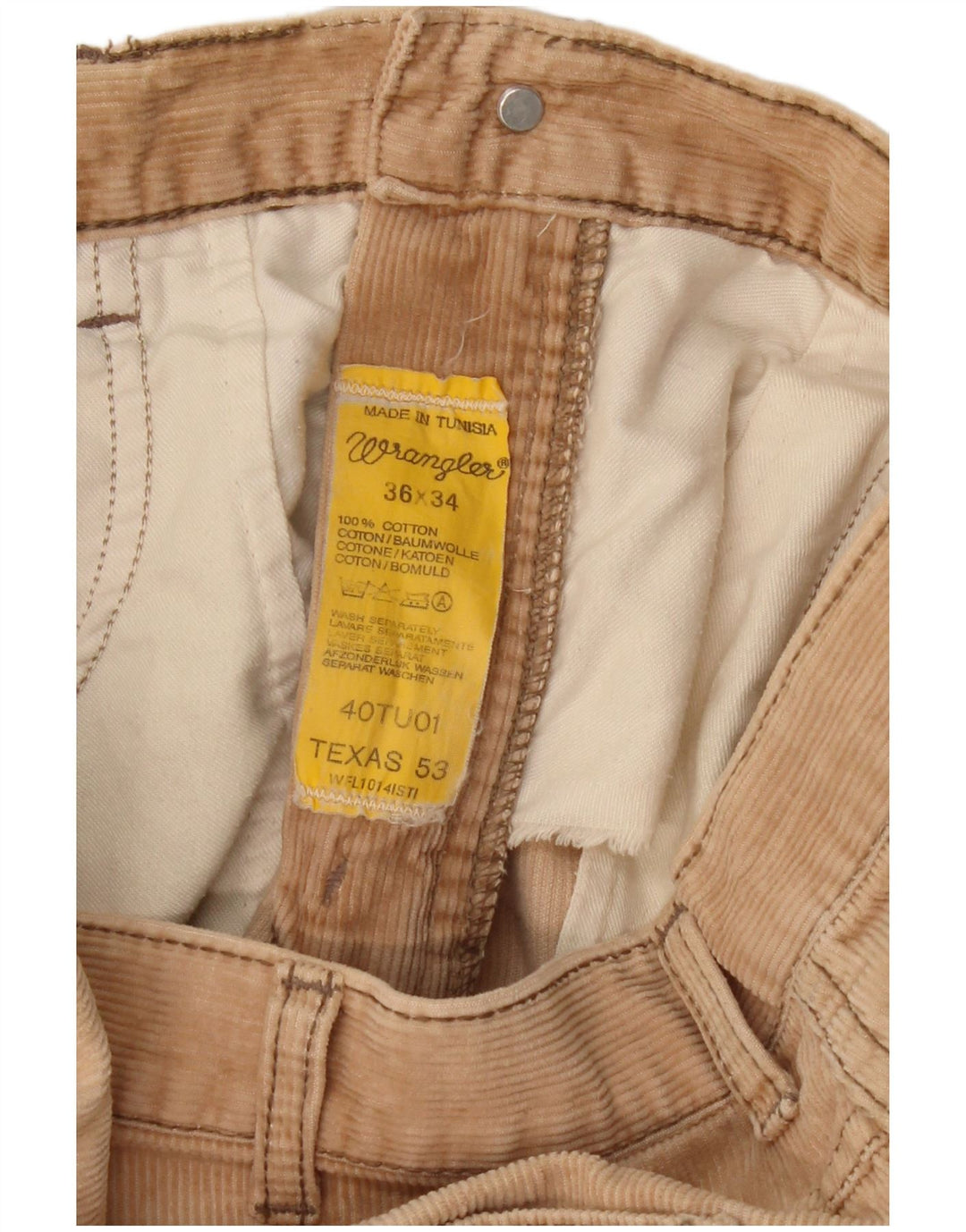 WRANGLER Mens Texas Straight Corduroy Trousers W36 L31 Beige Cotton