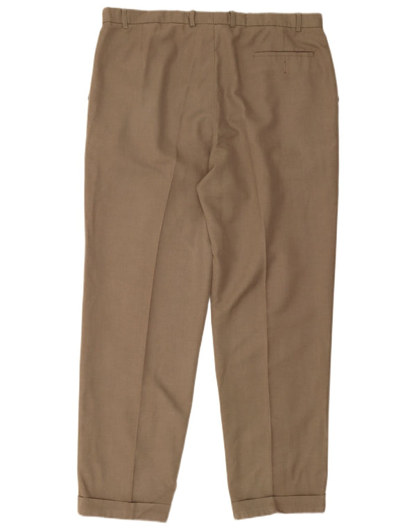 Marks & Spencer Mens Pegged Suit Trousers W40 L32 Khaki Polyester