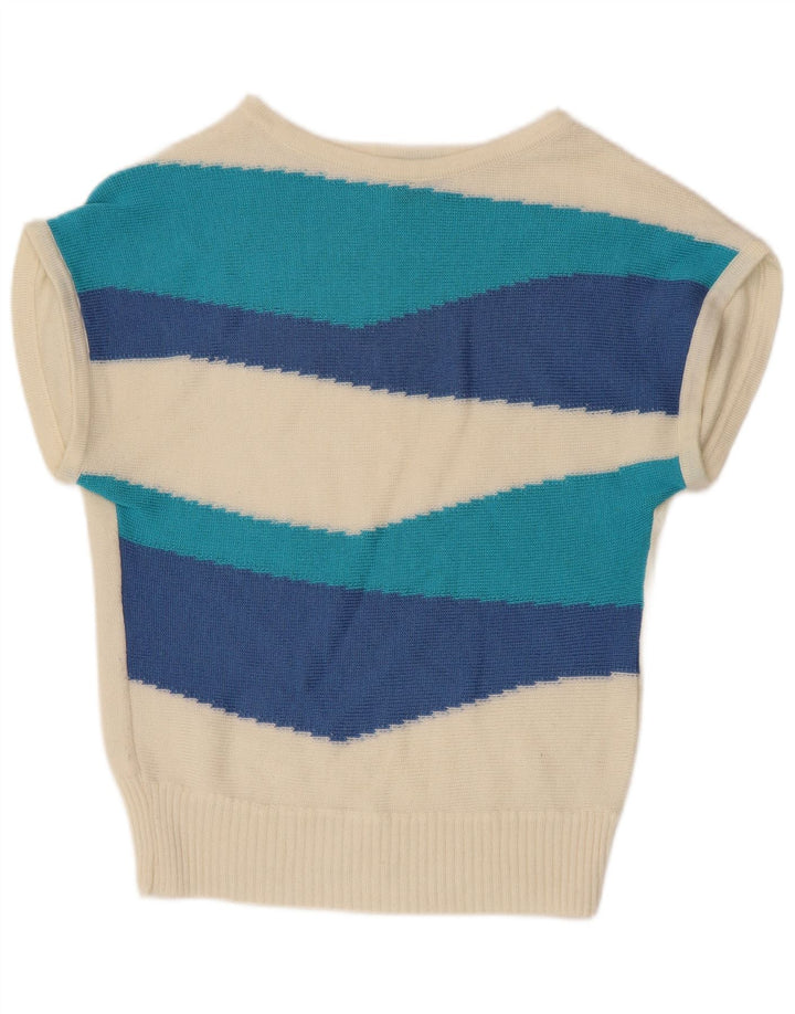 CANDA Womens Boat Neck Jumper Sweater EU 42 Large White Colourblock