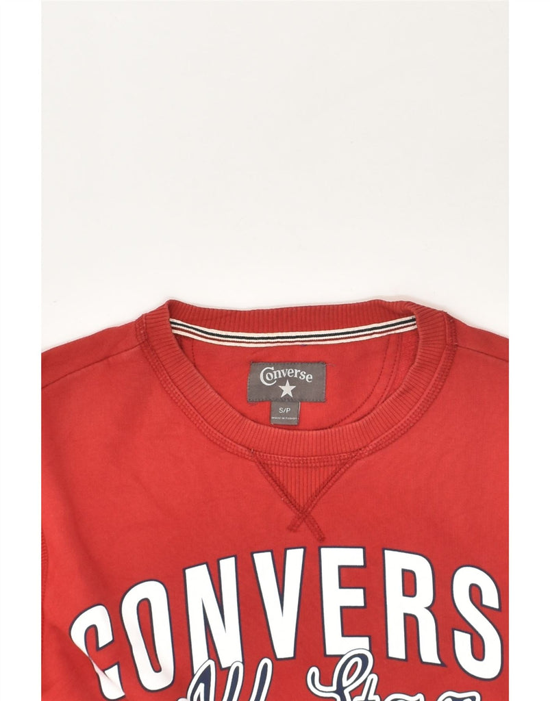 CONVERSE Mens Graphic Sweatshirt Jumper Small Red Cotton | Vintage Converse | Thrift | Second-Hand Converse | Used Clothing | Messina Hembry 