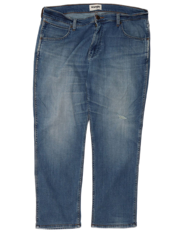 Wrangler Mens Greensboro Distressed Straight Jeans W34 L27 Blue Cotton