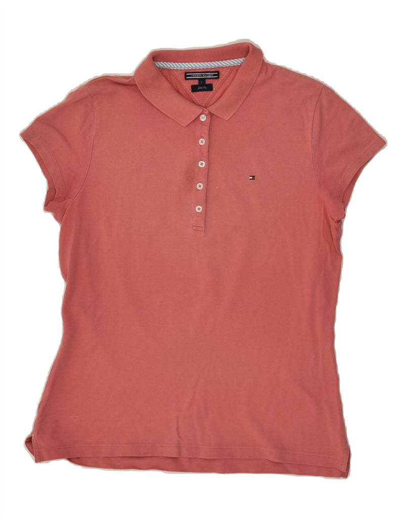 TOMMY HILFIGER Womens Slim Fit Polo Shirt UK 16 Large Pink | Vintage Tommy Hilfiger | Thrift | Second-Hand Tommy Hilfiger | Used Clothing | Messina Hembry 