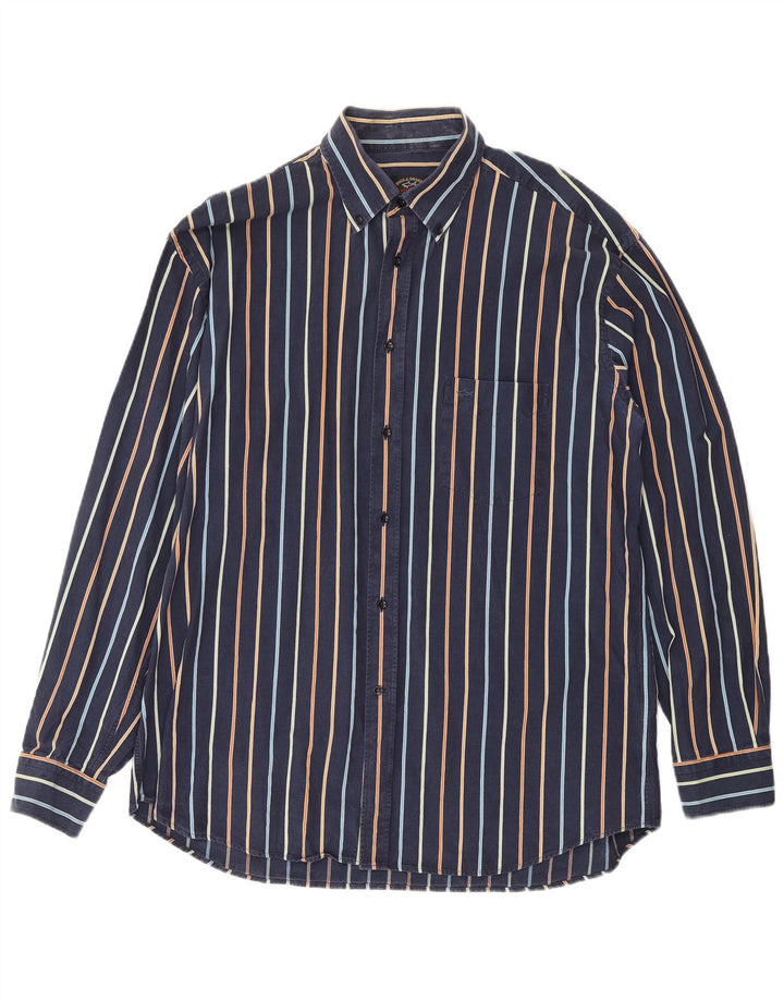 Paul & Shark Mens Yachting Shirt Size 43 Large Navy Blue Striped Cotton