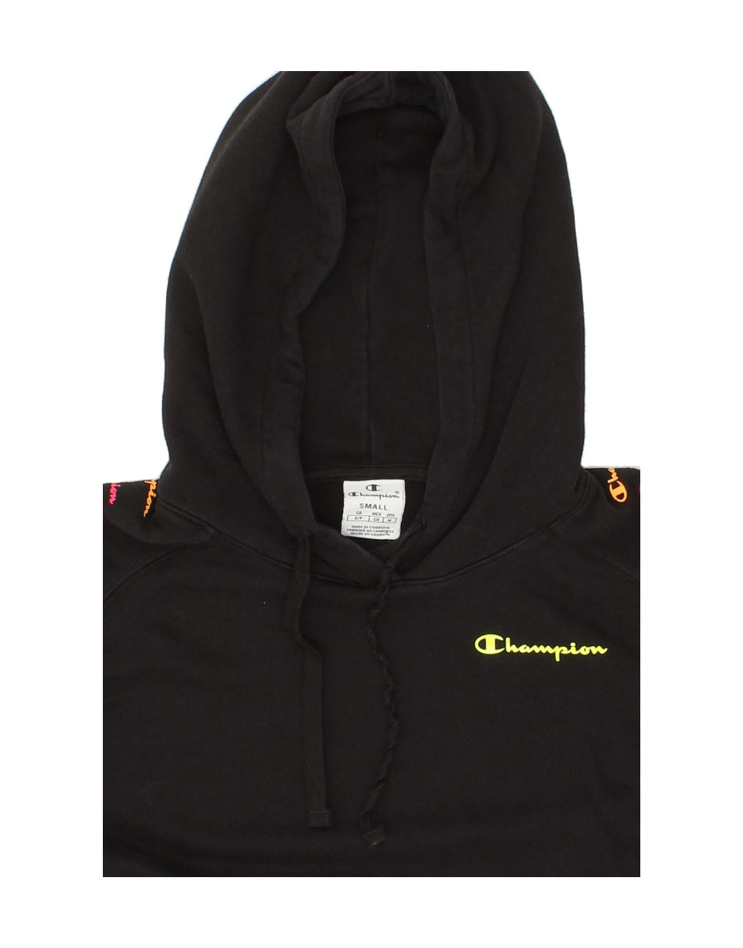 CHAMPION Womens Oversized Crop Hoodie Jumper UK 10 Small Black Vintage Champion and Second-Hand Champion from Messina Hembry 