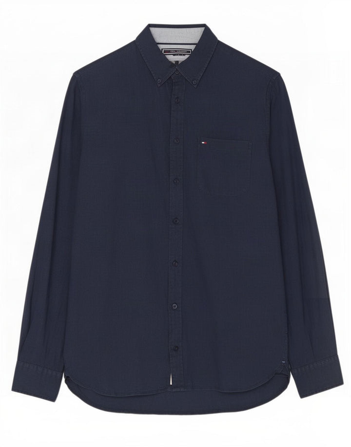 Tommy Hilfiger Mens Shirt Medium Navy Blue Linen