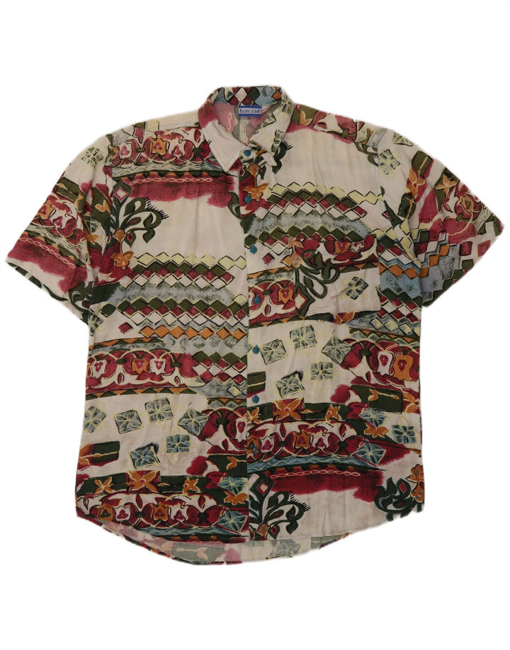 Vintage Mens Abstract Pattern Short Sleeve Shirt Large Multicoloured