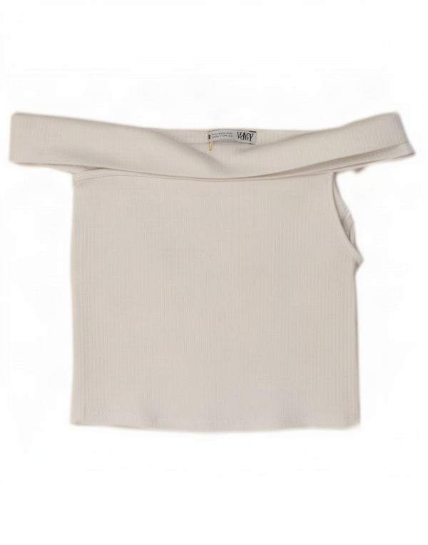 Zara Womens Crop Off Shoulder Top UK 10 Small White Cotton