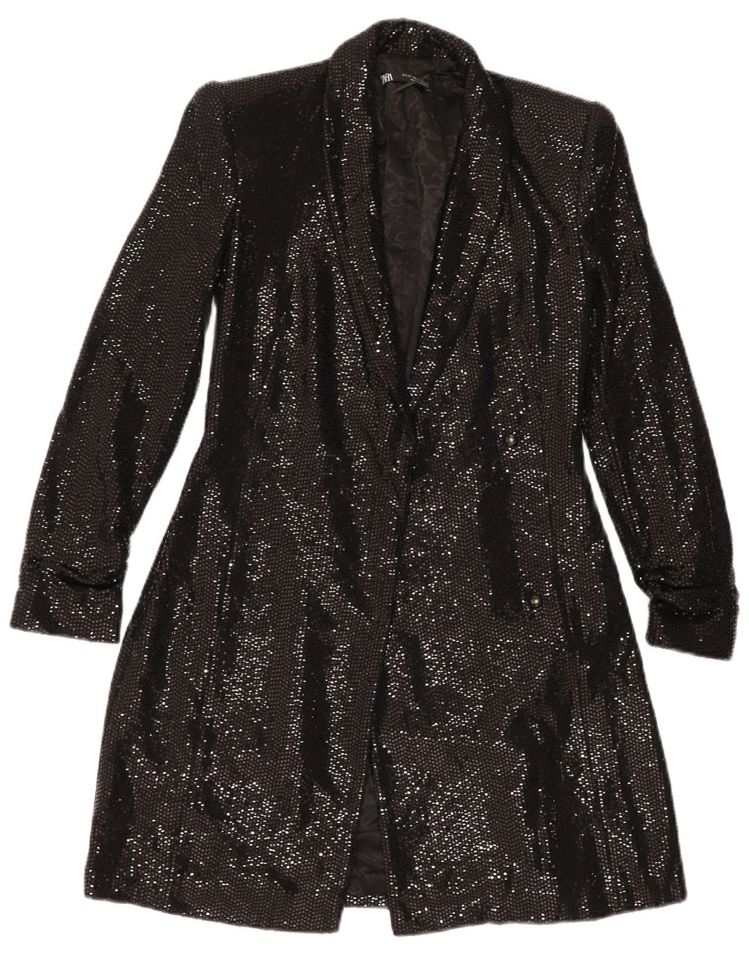 ZARA Womens Longline Open Blazer Jacket UK 6 XS Black Polyamide