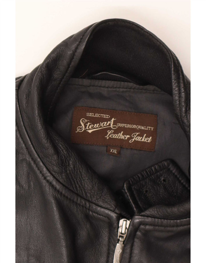 Stewart Womens Bomber Leather Jacket UK 20 2XL Black Leather Biker