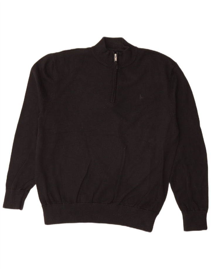 Jack Wills Mens Zip Neck Jumper Sweater XL Black Cotton