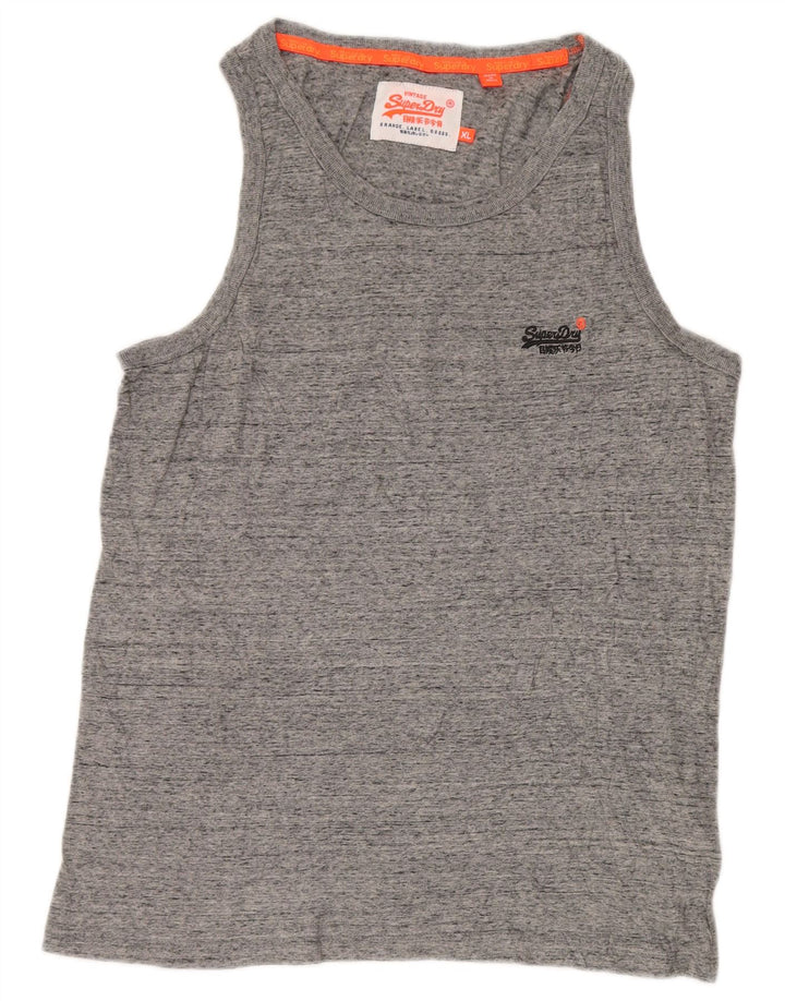 SUPERDRY Mens Vest Top XL Grey Flecked Cotton