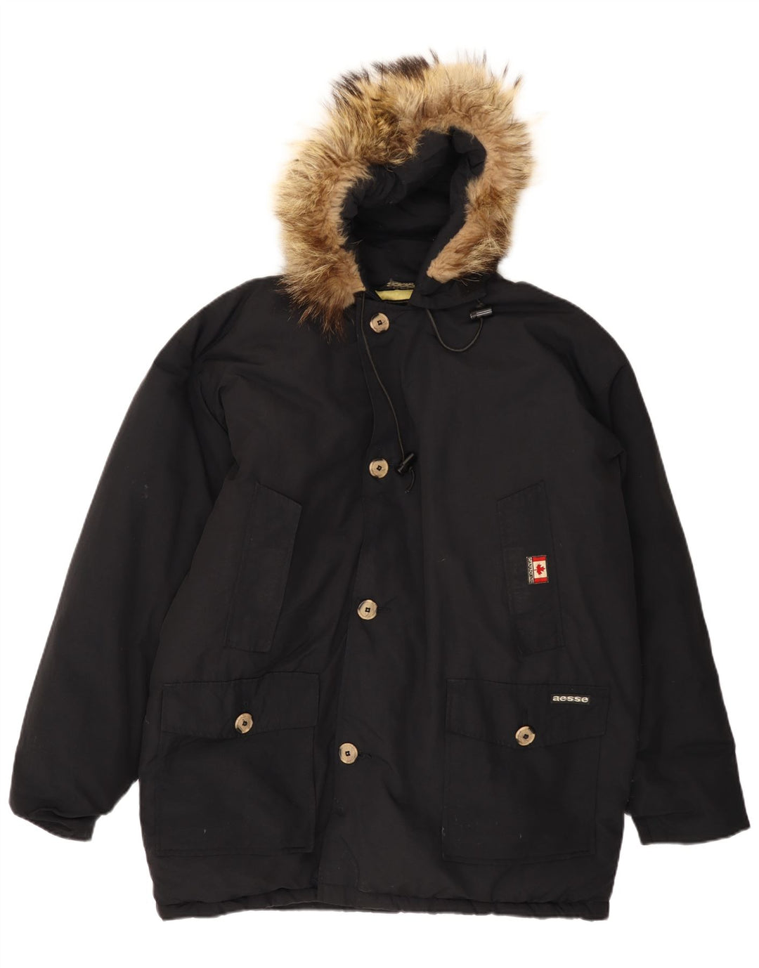 AESSE Mens Hooded Parka Jacket UK 40 Large Black