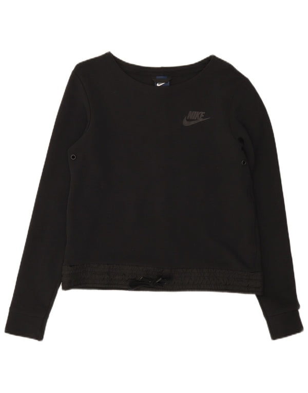 Nike Womens Crop Sweatshirt Jumper UK 10 Small Black Cotton