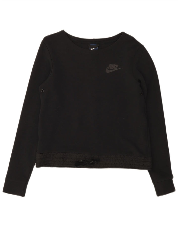 Nike Womens Crop Sweatshirt Jumper UK 10 Small Black Cotton