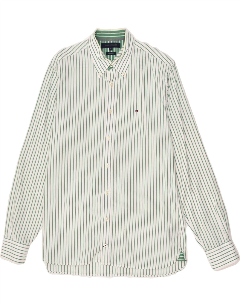 TOMMY HILFIGER Mens Custom Fit Shirt Medium Green Pinstripe Cotton | Vintage Tommy Hilfiger | Thrift | Second-Hand Tommy Hilfiger | Used Clothing | Messina Hembry 