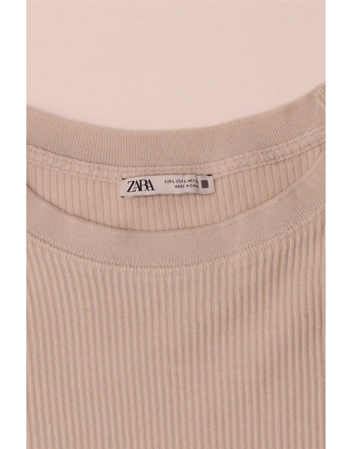 Zara Mens Top Long Sleeve Large Beige Polyester