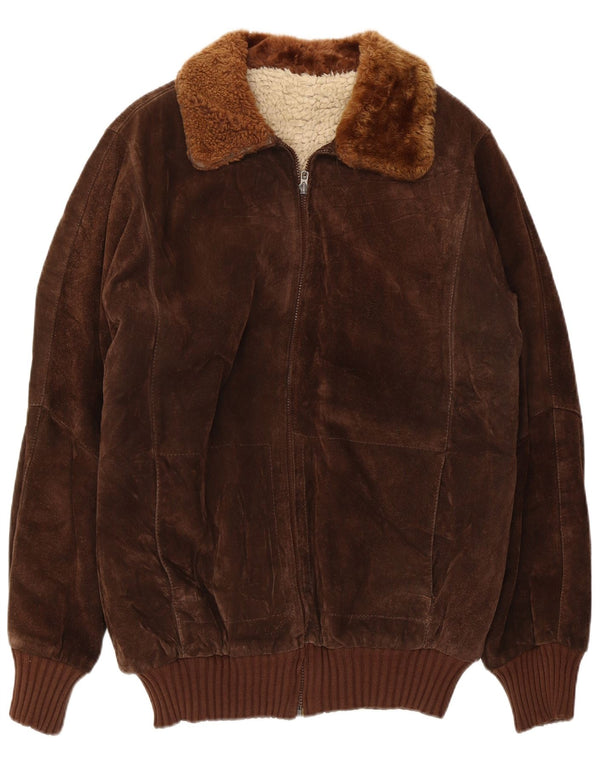 Vintage Mens Sherpa Suede Bomber Jacket UK 36 Small Brown