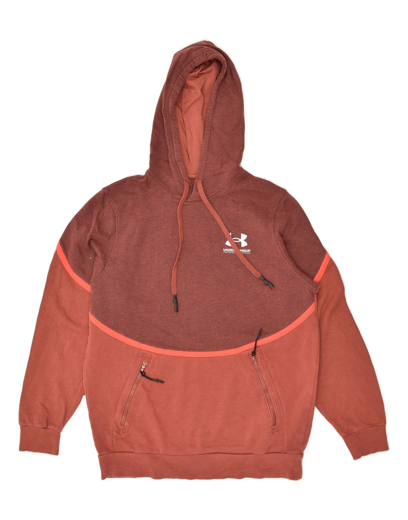 UNDER ARMOUR Mens Graphic Hoodie Jumper Small Brown Colourblock Cotton | Vintage Under Armour | Thrift | Second-Hand Under Armour | Used Clothing | Messina Hembry 