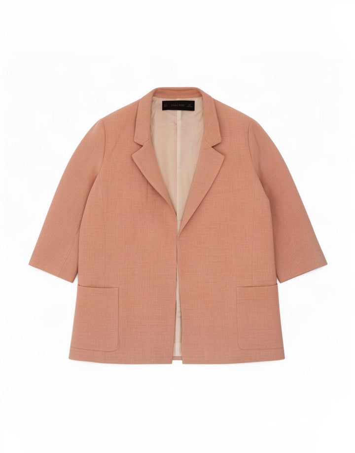 Zara Womens 3/4 Sleeve Open Blazer Jacket UK 14 Medium Pink Viscose