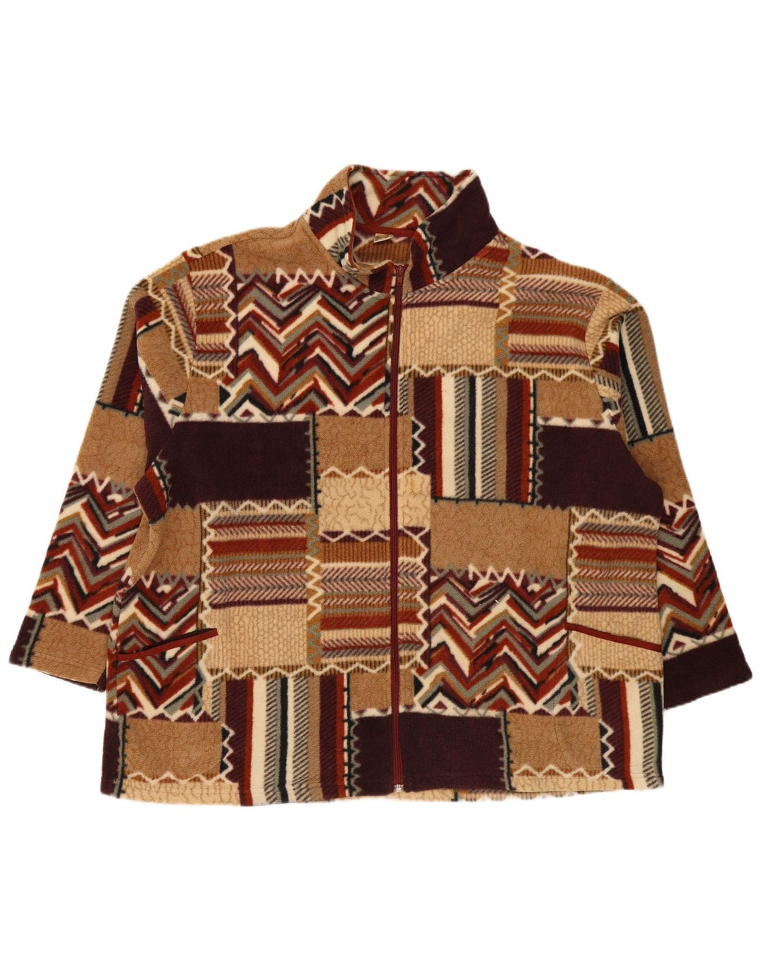 Vintage Mens Fleece Jacket EU 56 3XL Multicoloured Patchwork Polyester