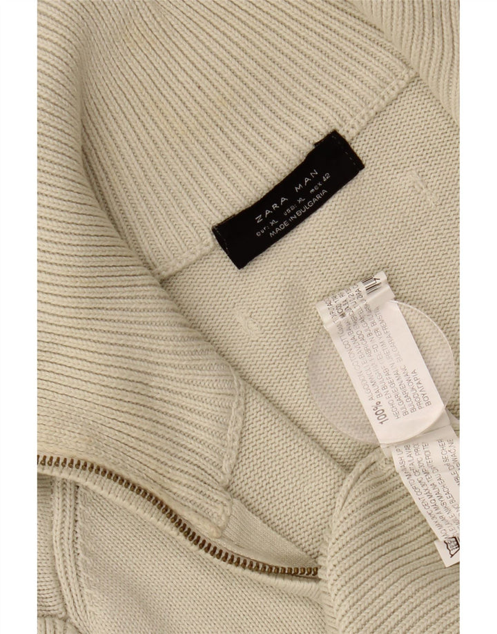 Zara Mens Cardigan Sweater XL Off White Cotton