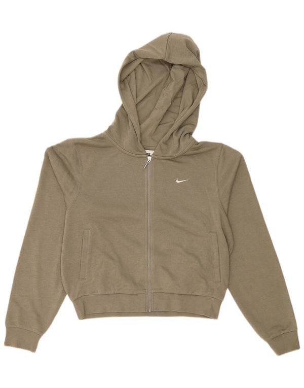 Nike Womens Crop Oversized Zip Hoodie Sweater UK 6 XS Khaki Cotton