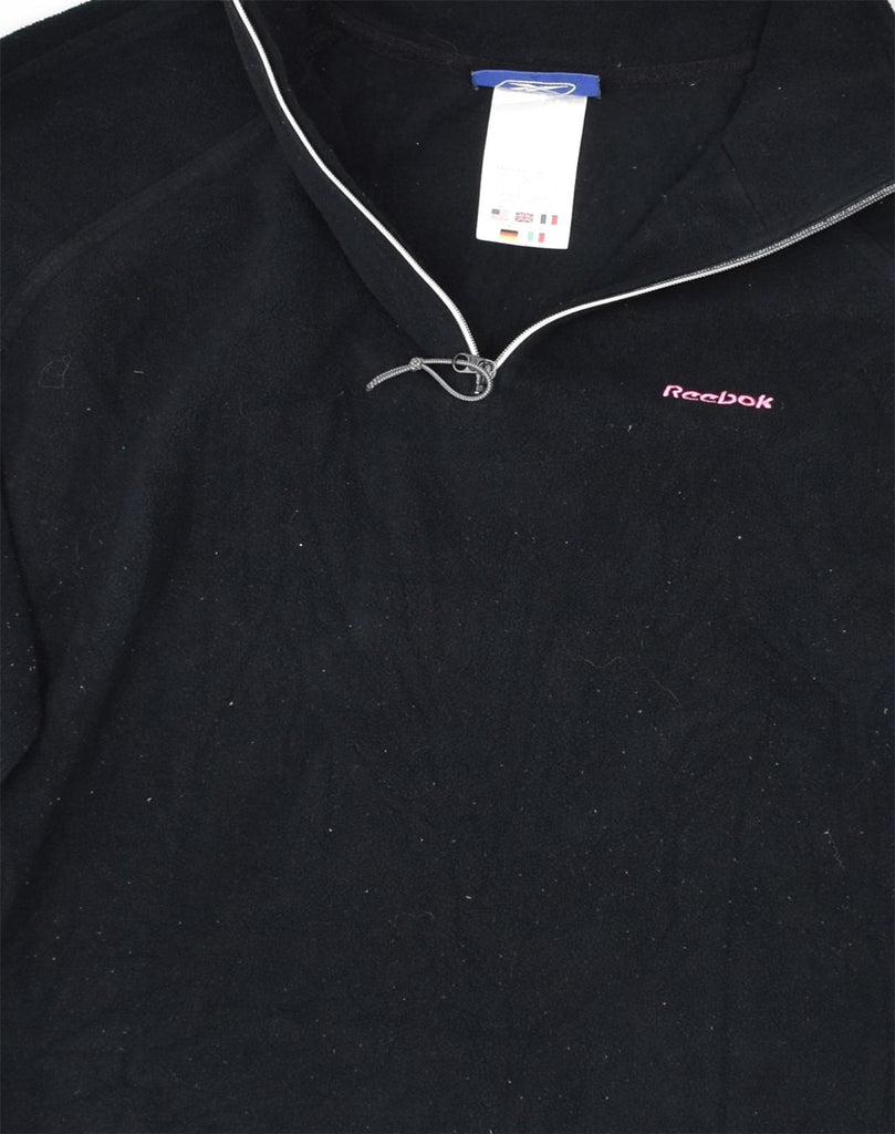 REEBOK Womens Zip Neck Fleece Jumper UK 16 Large Black Polyester | Vintage Reebok | Thrift | Second-Hand Reebok | Used Clothing | Messina Hembry 
