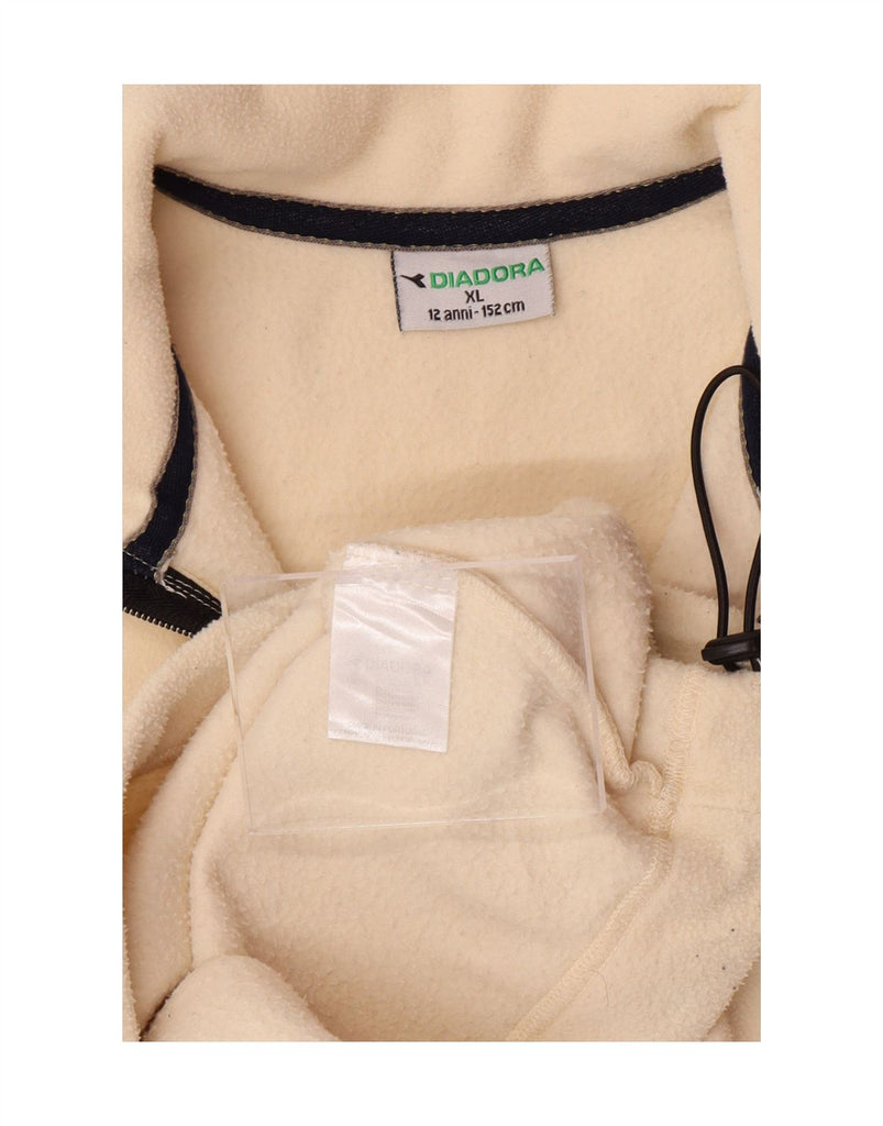 DIADORA Girls Graphic Zip Neck Fleece Jumper 11-12 Years XL Off White Vintage Diadora and Second-Hand Diadora from Messina Hembry 