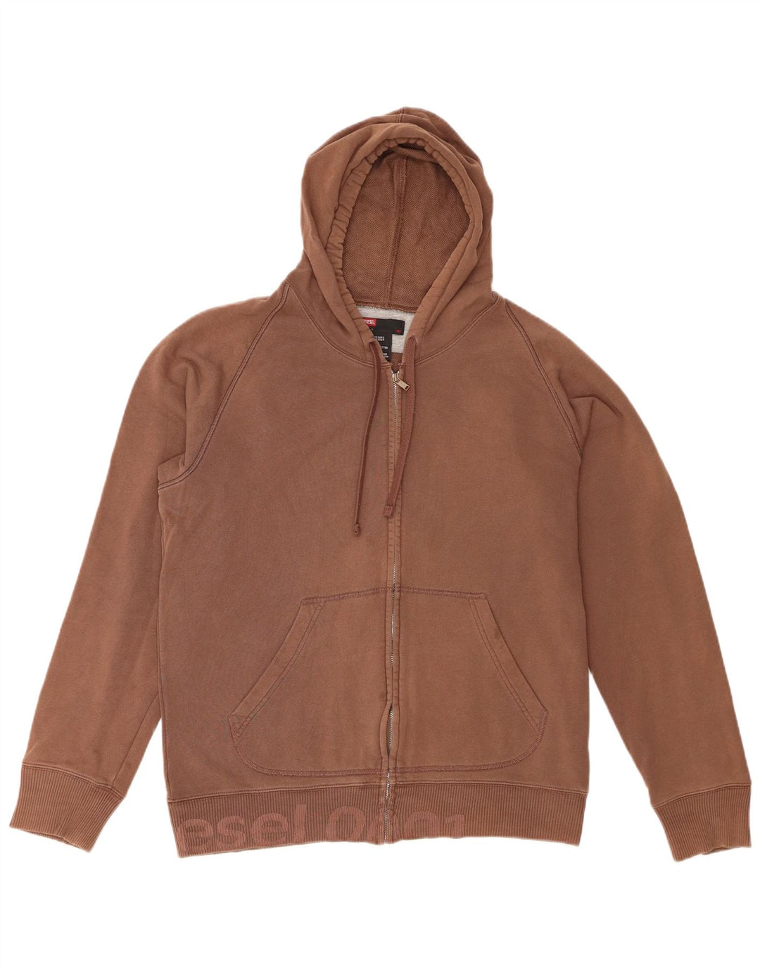 Diesel Womens Graphic Zip Hoodie Sweater Large Brown Cotton