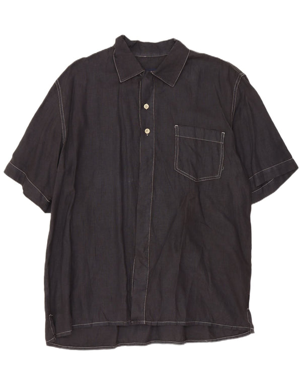 Cerruti Mens Short Sleeve Shirt Large Navy Blue Flax