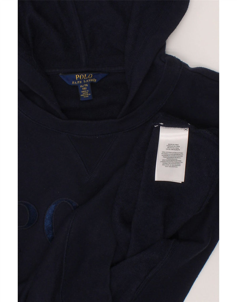 POLO RALPH LAUREN Boys Graphic Hoodie Jumper 15-16 Years XL Navy Blue Vintage Polo Ralph Lauren and Second-Hand Polo Ralph Lauren from Messina Hembry 