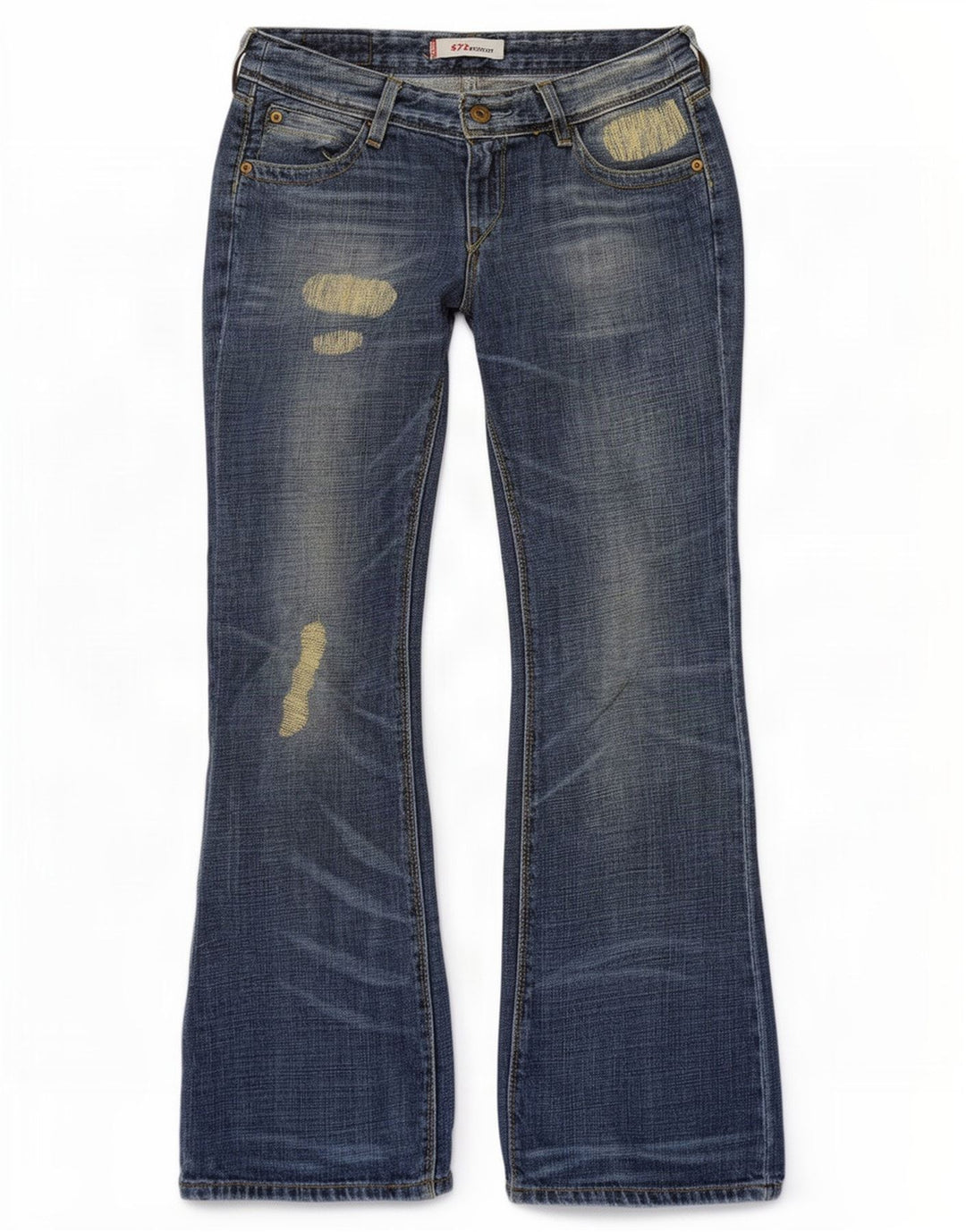 Levi's Womens 572 Low Waist Distressed Bootcut Jeans W28 L30 Blue Cotton