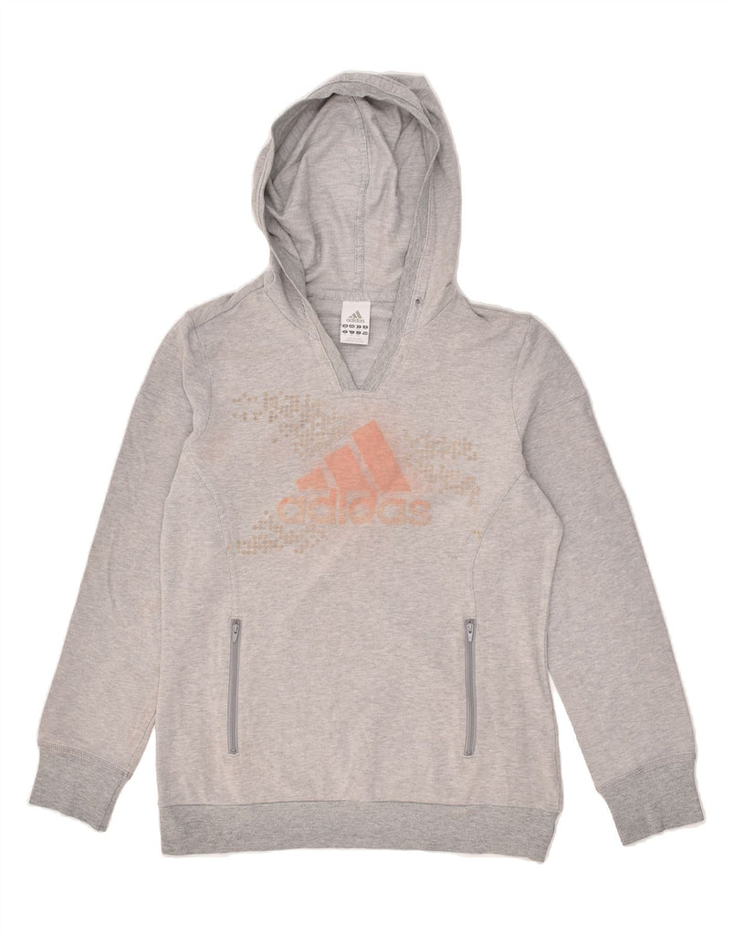 ADIDAS Womens Graphic Hoodie Jumper UK 16 Large  Grey Cotton | Vintage Adidas | Thrift | Second-Hand Adidas | Used Clothing | Messina Hembry 