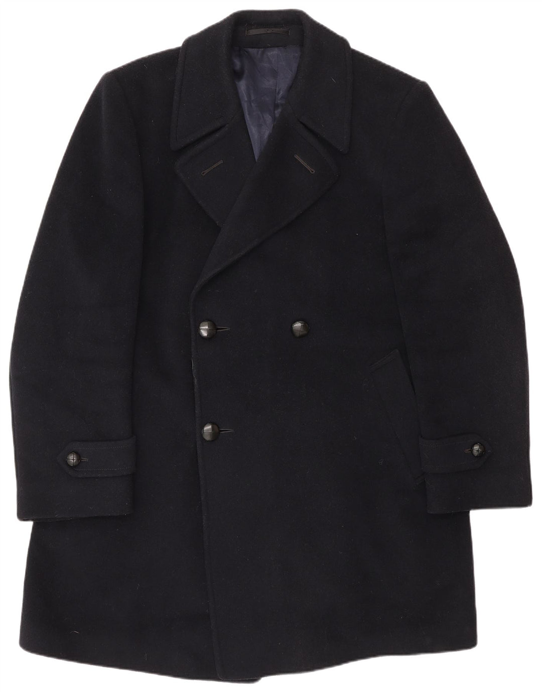 Vintage Mens Double Breasted Coat UK 40 Large Navy Blue