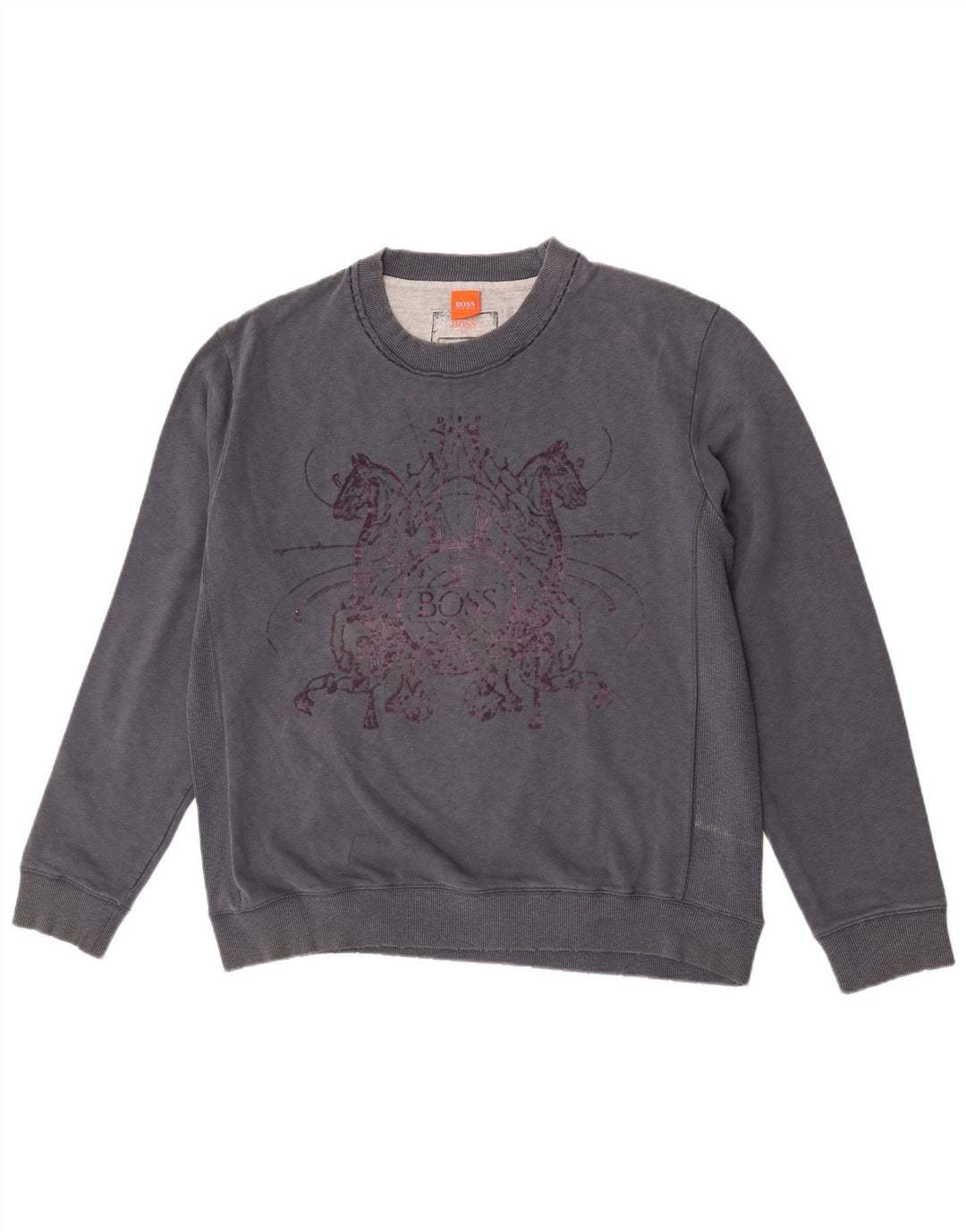 Hugo Boss Mens Graphic Sweatshirt Jumper XL Navy Blue Cotton