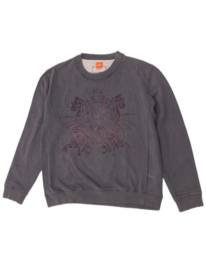 Hugo Boss Mens Graphic Sweatshirt Jumper XL Navy Blue Cotton