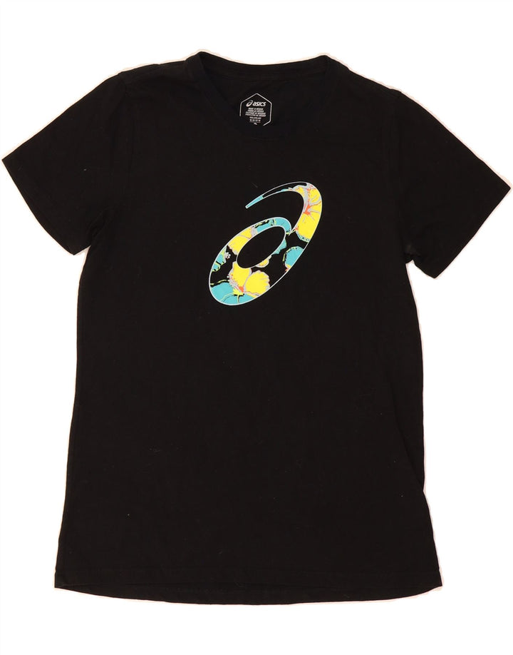 ASICS Womens Graphic T-Shirt Top UK 12 Medium Black Cotton Vintage Asics and Second-Hand Asics from Messina Hembry 