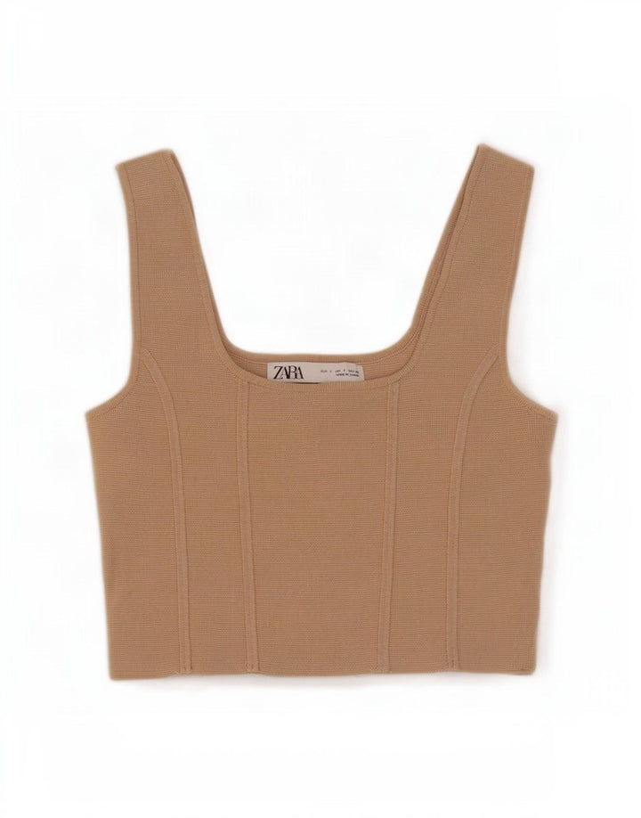 Zara Womens Sleeveless Crop Top UK 8 Small Beige Nylon