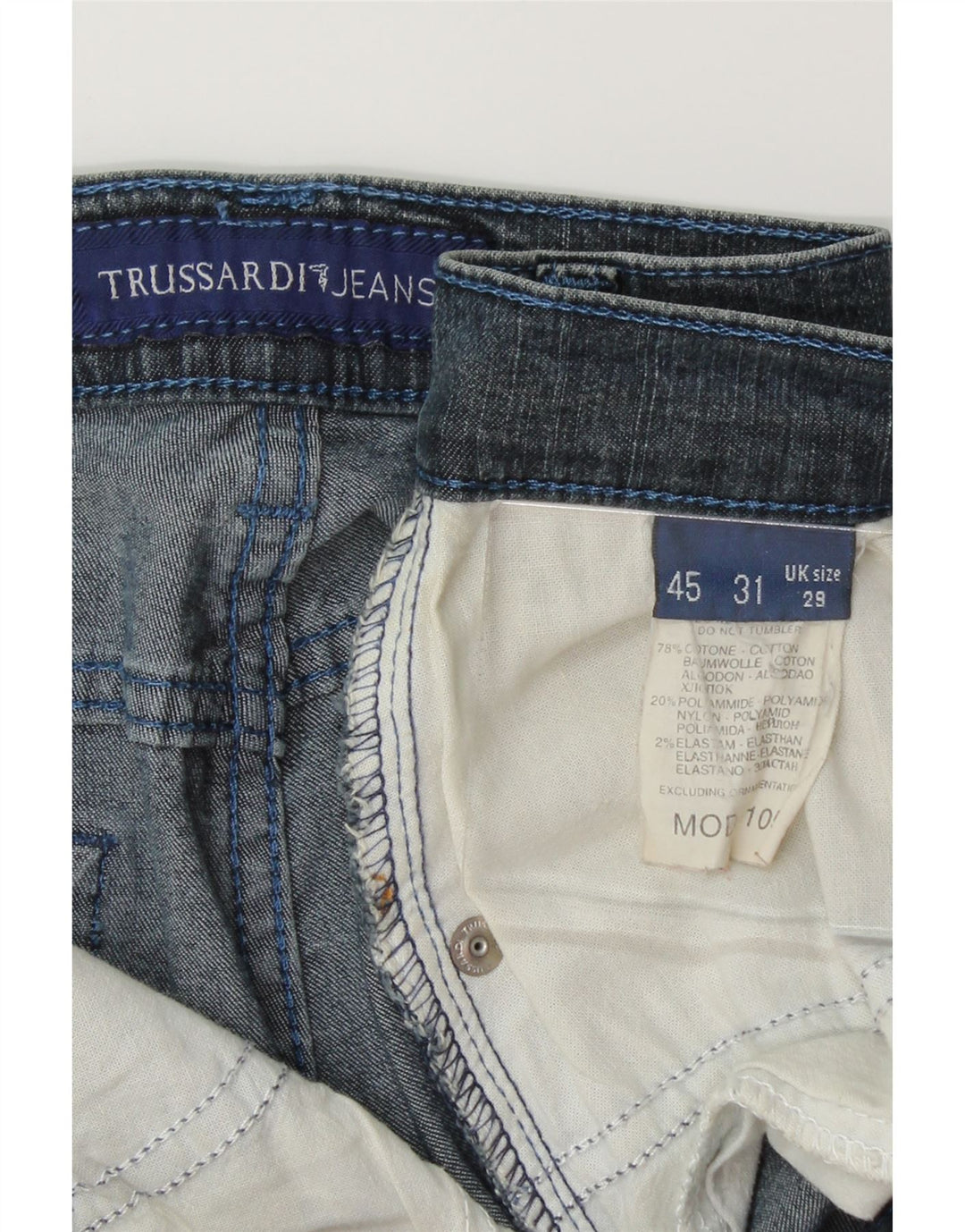 TRUSSARDI Womens Straight Jeans W29 L28 Navy Blue Cotton Vintage Trussardi and Second-Hand Trussardi from Messina Hembry 