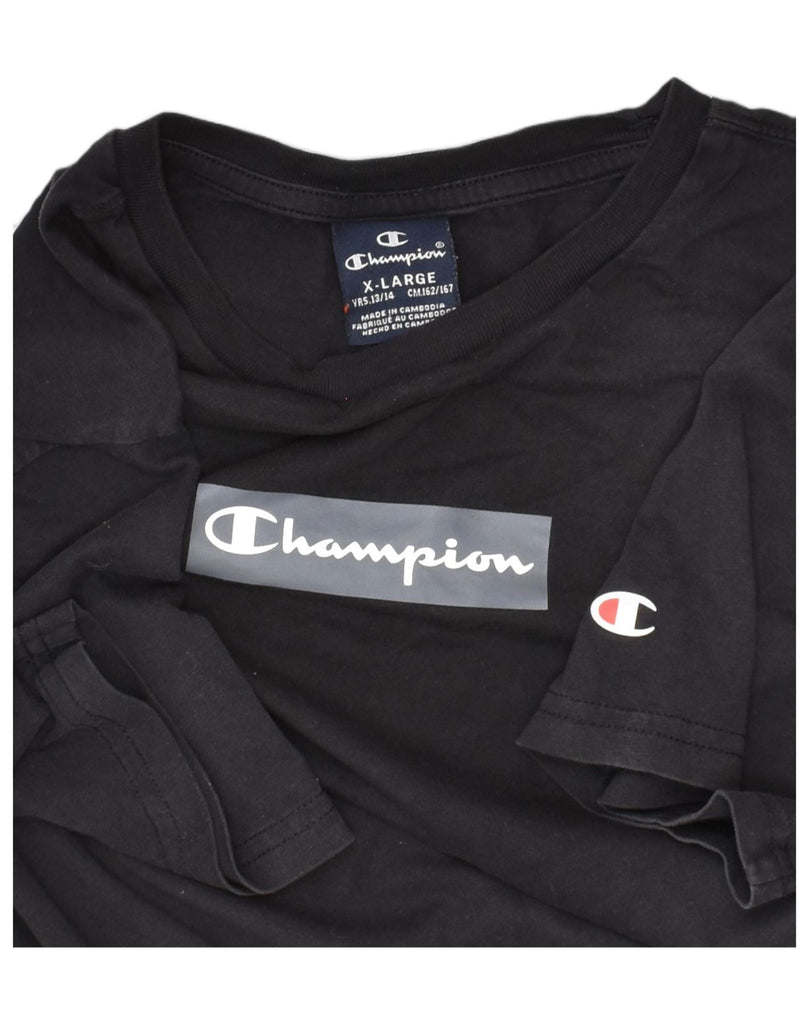 CHAMPION Boys Graphic T-Shirt Top 13-14 Years XL Black Cotton | Vintage | Thrift | Second-Hand | Used Clothing | Messina Hembry 