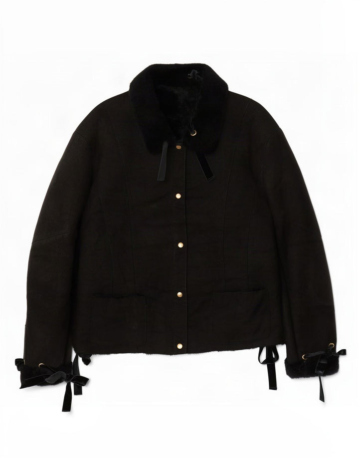 Vintage Womens Shearling Jacket IT 46 Large Black