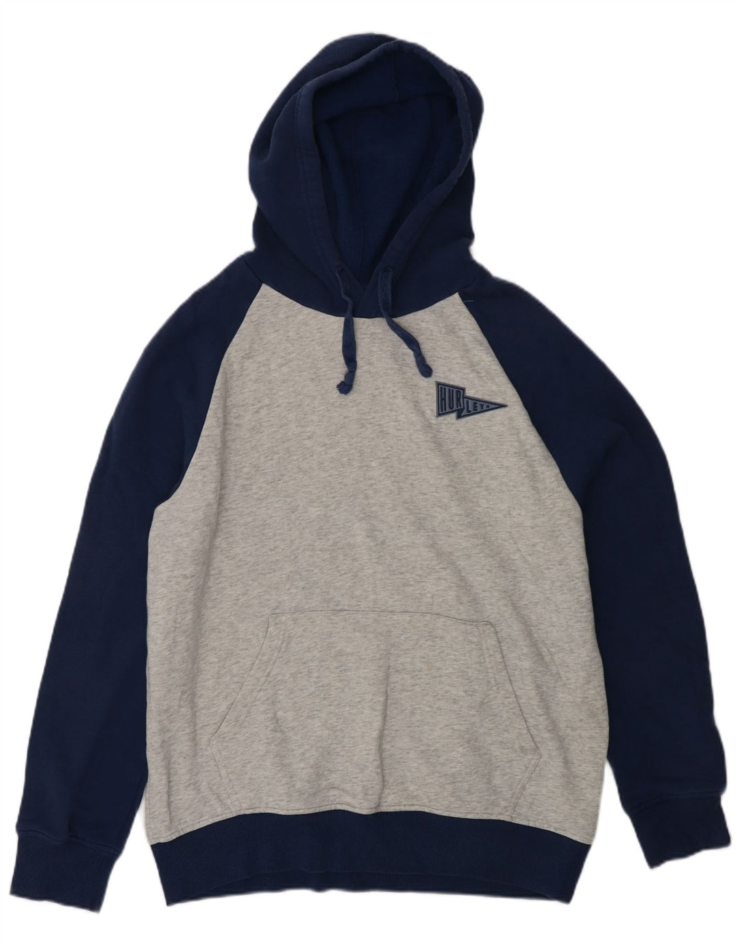 HURLEY Mens Hoodie Jumper Medium Grey Colourblock Cotton