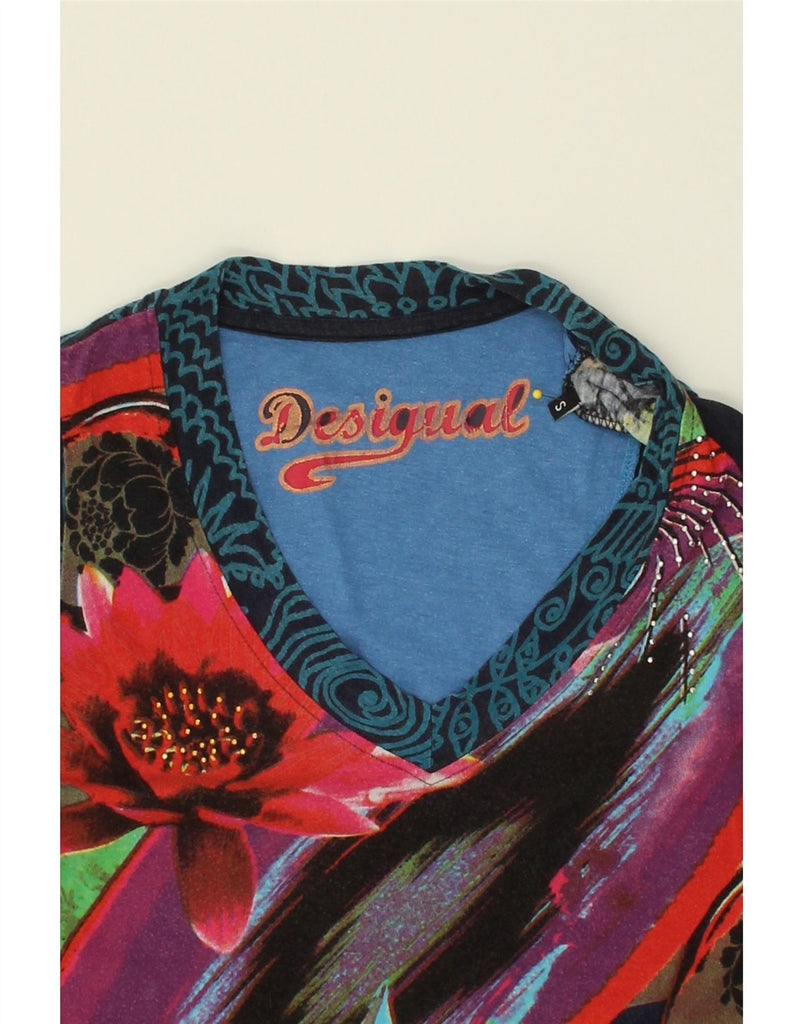 DESIGUAL Womens Graphic Top Long Sleeve UK 10 Small Navy Blue Floral Vintage Desigual and Second-Hand Desigual from Messina Hembry 