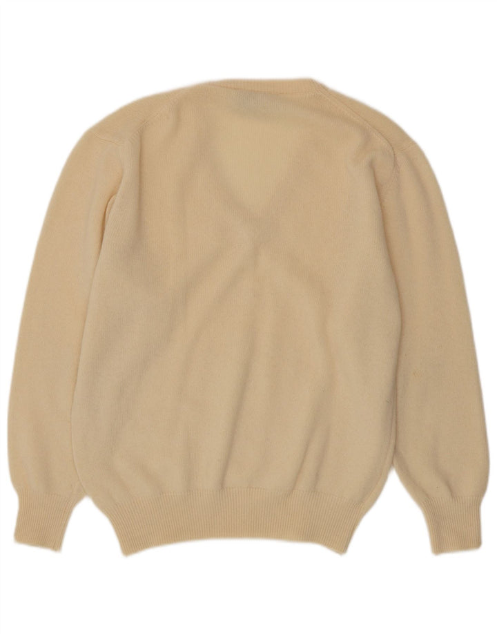 Vintage Mens V-Neck Jumper Sweater Medium Beige Lambswool