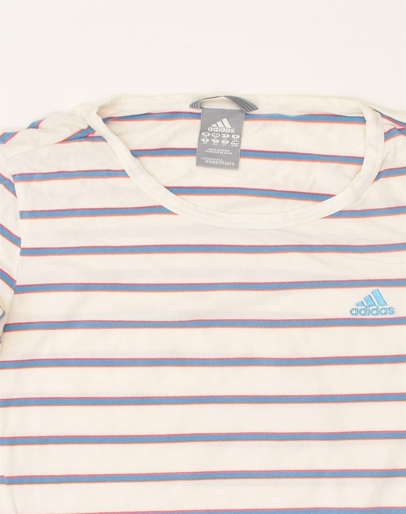 ADIDAS Womens T-Shirt Top UK 14 Medium White Striped Cotton | Vintage Adidas | Thrift | Second-Hand Adidas | Used Clothing | Messina Hembry 