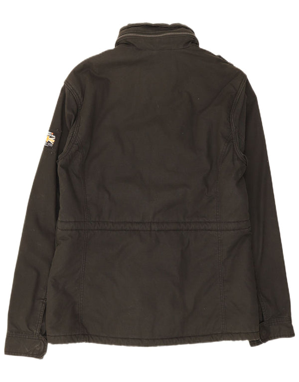 Superdry Mens Hooded Military Jacket UK 40 Large Black Cotton