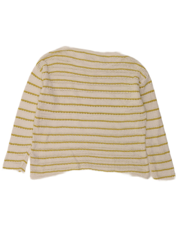 Fat Face Womens Boat Neck Jumper Sweater UK 18 XL White Striped Cotton