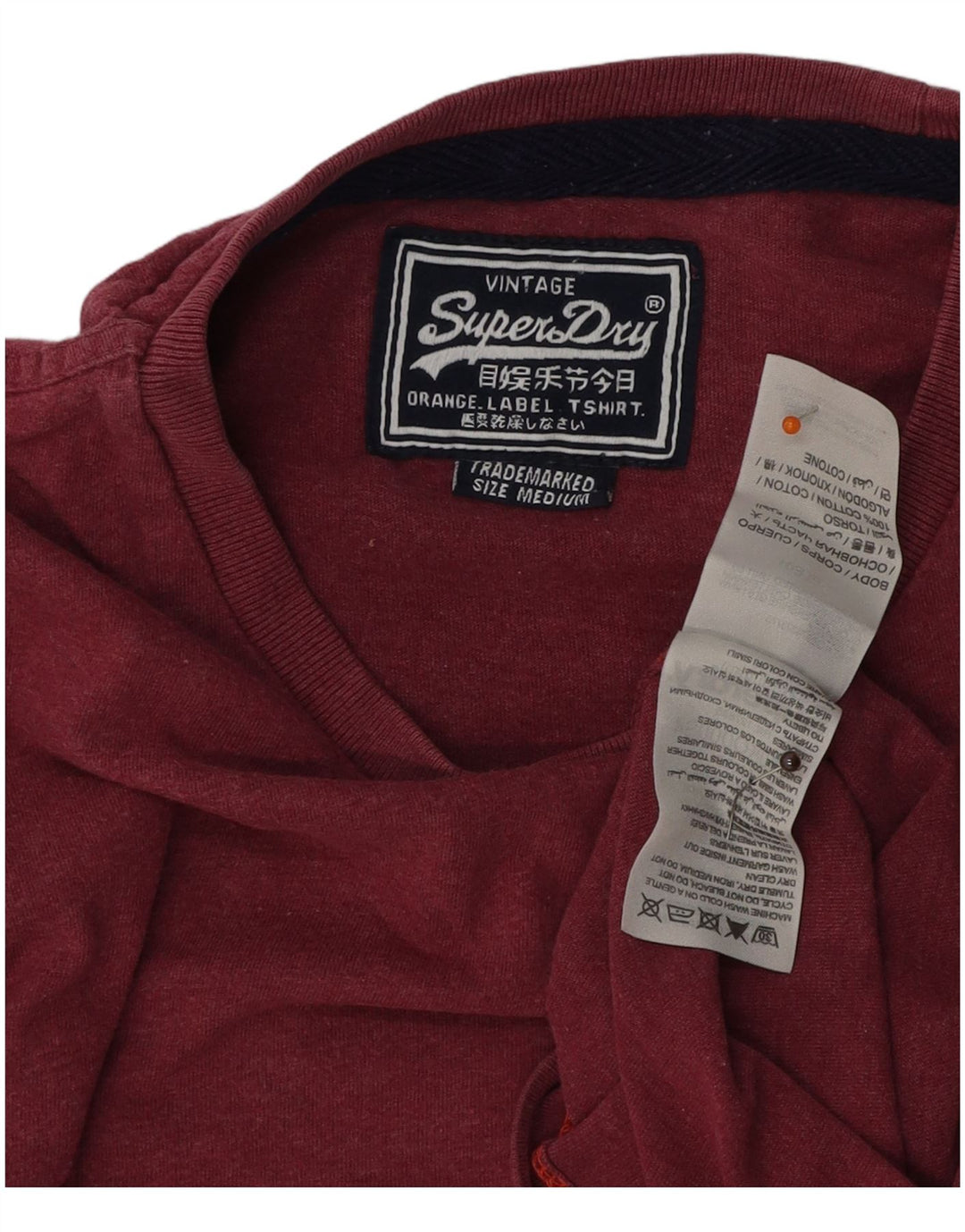 SUPERDRY Mens T-Shirt Top Medium Burgundy Cotton