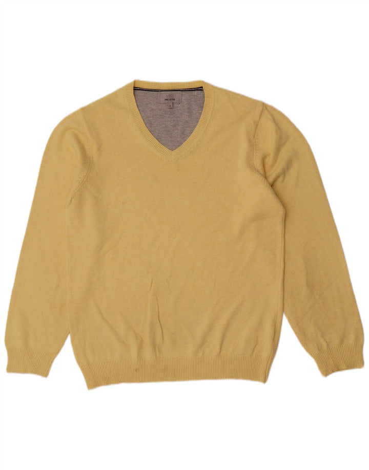Marks & Spencer Mens V-Neck Jumper Sweater Small Yellow Cotton